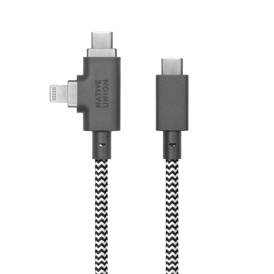 Native Union Belt Series Duo Pro Type-C to Type-C - Lightning Charging Cable 240W 2.4M Siyah-Beyaz