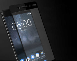 Nokia 6 Zore Ekranı Tam Kaplayan Düz Cam Koruyucu Siyah