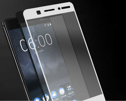 Nokia 6 Zore Ekranı Tam Kaplayan Düz Cam Koruyucu Beyaz