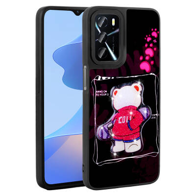Oppo A16 Case Shining Embossed Zore Amas Silicone Cover with Iconic Figure Siyah
