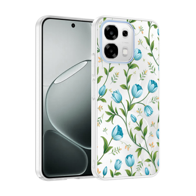 Oppo A6 Pro Case with Camera Protector, Patterned Zore Clip Cover Mavi Lale
