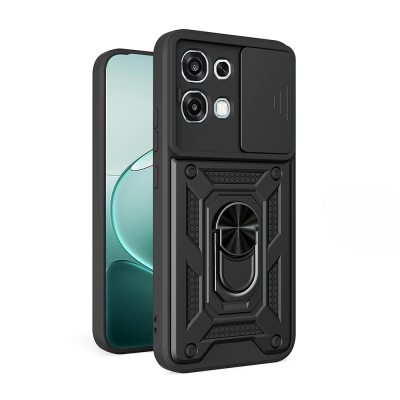 Oppo A6 Pro Case with Magnetic Stand and Camera Protection Zore Sliding Vega Cover Black