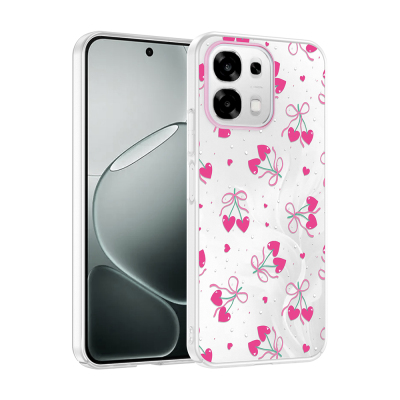 Oppo A6 Pro Kılıf Kamera Korumalı Desenli Zore Klip Kapak Kalpli Kiraz