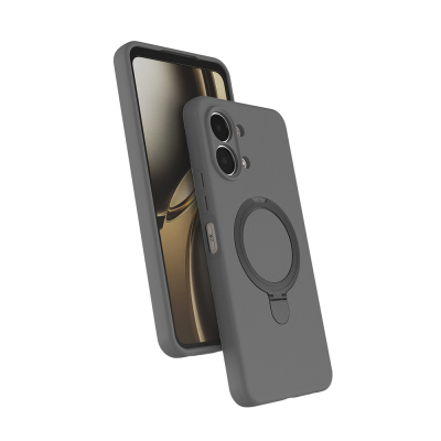 Oppo A6 Pro Kılıf M-safe Şarj Özellikli Standlı Zore Samara Kapak Titanyum-Gri
