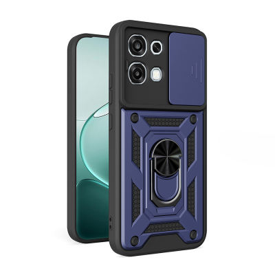 Oppo A6 Pro Kılıf Magnetik Standlı Kamera Korumalı Zore Sürgülü Vega Kapak Mavi