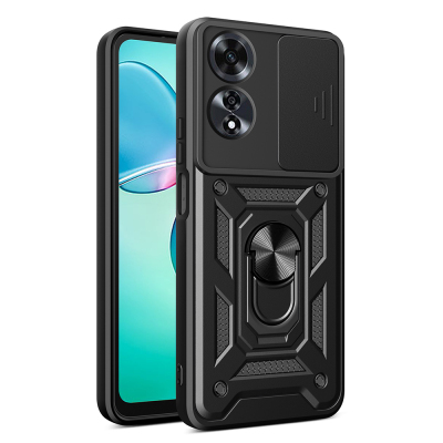 Oppo A60 Case with Magnetic Stand Camera Protection Zore Sliding Vega Cover Black