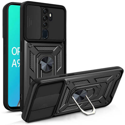 Oppo A9 2020 Case Magnetic Stand Camera Protector Zore Sliding Vega Cover Black