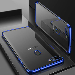 Oppo AX7 Kılıf Zore Dört Köşeli Lazer Silikon Kapak Mavi