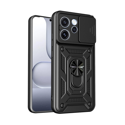 Oppo Reno 15 Pro Case with Magnetic Stand and Camera Protection Zore Sliding Vega Cover Black