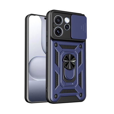 Oppo Reno 15 Pro Kılıf Magnetik Standlı Kamera Korumalı Zore Sürgülü Vega Kapak Mavi
