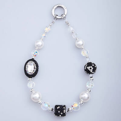 Picocici Diamond Stone Oval Pearl Phone Bracelet Black