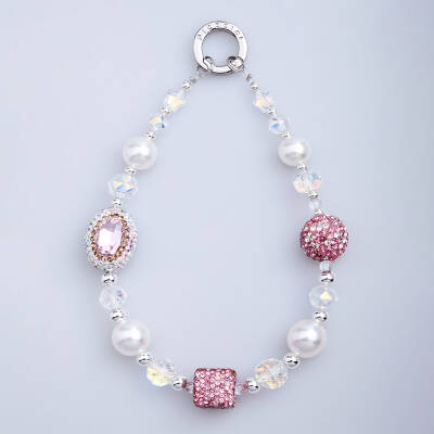 Picocici Diamond Stone Oval Pearl Phone Bracelet Pink
