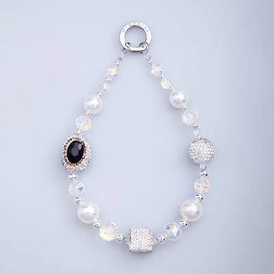 Picocici Diamond Stone Oval Pearl Phone Bracelet White
