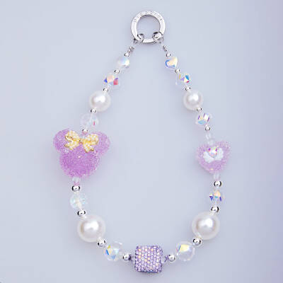Picocici Pearl Stone Designed Bow Minnie Mouse Phone Wrist Strap Lanyard Violet