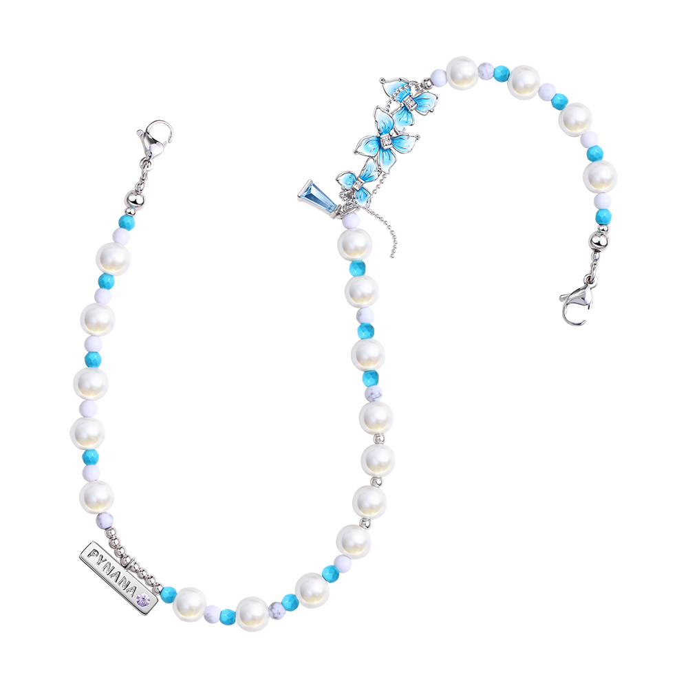 Pynana Blueflower Series Pearl Stone Telephone Wrist Hanging Rope - 1