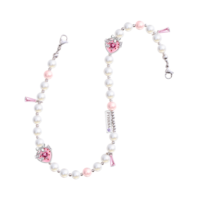 Pynana Sweet Berry Series Pearl Stone Phone Neck Hanger Rope Pembe-Beyaz