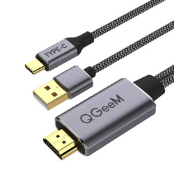 Qgeem QG-UA12 Type-C To HDMI 2 in 1 Kablo Siyah