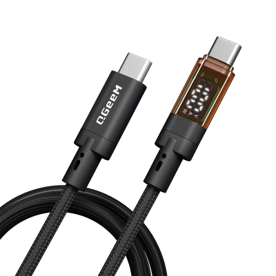 Qgeem QG04 Digital LED Display Type-C to Type-C PD 40G 8K@60Hz Data Cable 240W 1M Black