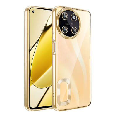 Realme 11 4G Kılıf Kamera Korumalı Logo Gösteren Zore Omega Kapak Gold