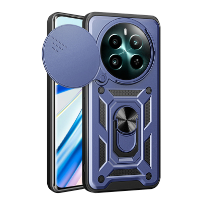 Realme 12 Plus Case with Magnetic Stand Camera Protection Zore Sliding Vega Cover Blue