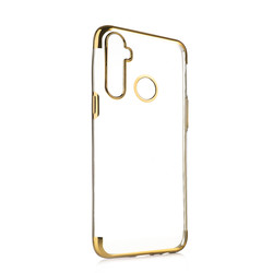 Realme 5i Case Zore Dört Köşeli Lazer Silicon Cover Gold
