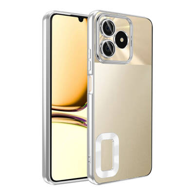 Realme C53 Case Camera Protection Showing Logo Zore Omega Cover Silver