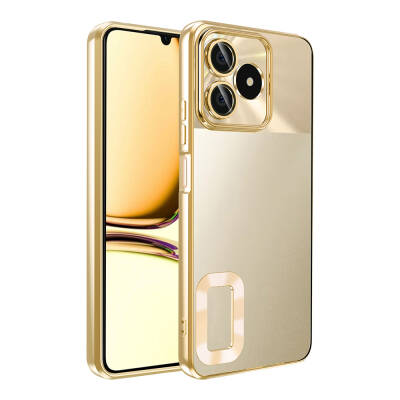 Realme C53 Case Camera Protection Showing Logo Zore Omega Cover Gold