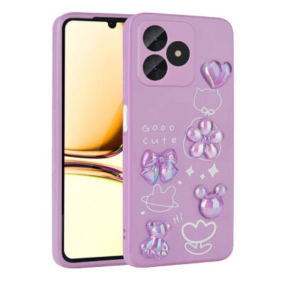 Realme C53 Case Relief Figured Shiny Zore Toys Silicone Cover Purple