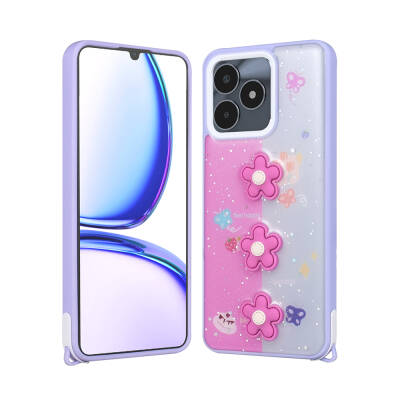 Realme C53 Case Shining Glitter Relief Figured Zore Cevze Cover Mor Papatya