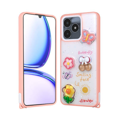 Realme C53 Case Shining Glitter Relief Figured Zore Cevze Cover Pink