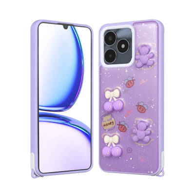 Realme C53 Case Shining Glitter Relief Figured Zore Cevze Cover Mor Ayı