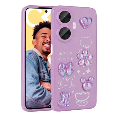 Realme C55 Case Relief Figured Shiny Zore Toys Silicone Cover Purple