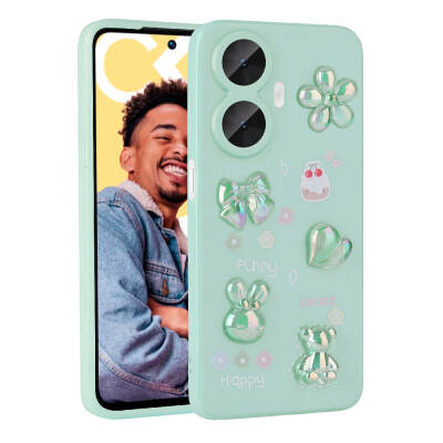 Realme C55 Case Relief Figured Shiny Zore Toys Silicone Cover Açık Yeşil