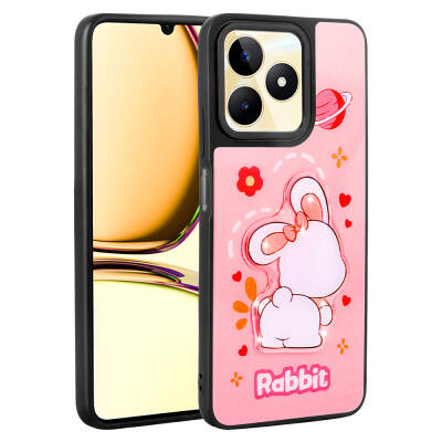 Realme C55 Case Shining Embossed Zore Amas Silicone Cover with Iconic Figure Pink