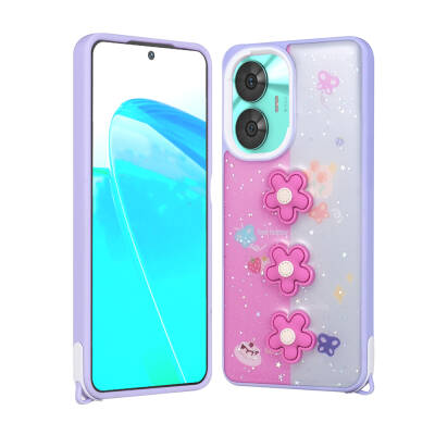 Realme C55 Case Shining Glitter Relief Figured Zore Cevze Cover Mor Papatya