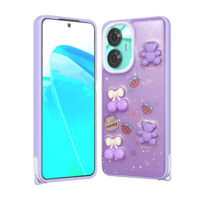 Realme C55 Case Shining Glitter Relief Figured Zore Cevze Cover Mor Ayı