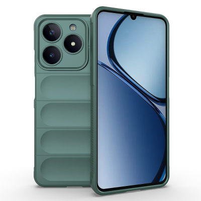 Realme C61 Kılıf Esnek TPU Oyuklu Arka Yüzey Tasarımlı Zore Etnik Silikon Kapak Koyu Yeşil