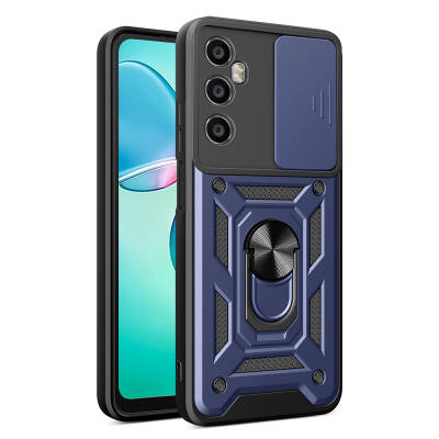 Realme C65 4G Case with Magnetic Stand Camera Protection Zore Sliding Vega Cover Blue