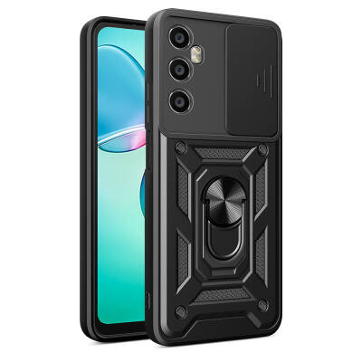 Realme C65 4G Case with Magnetic Stand Camera Protection Zore Sliding Vega Cover Black