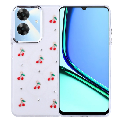Realme Note 60 Case Airbag Design Glitter Transparent Zore Kutup Cover Kiraz