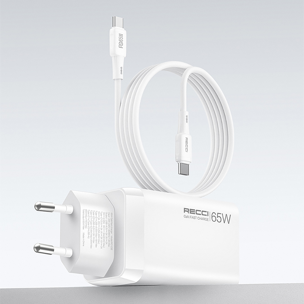 Recci RC123E Type-C PD GaN Technology Mini Fast Charger Set 65W 1M - 8