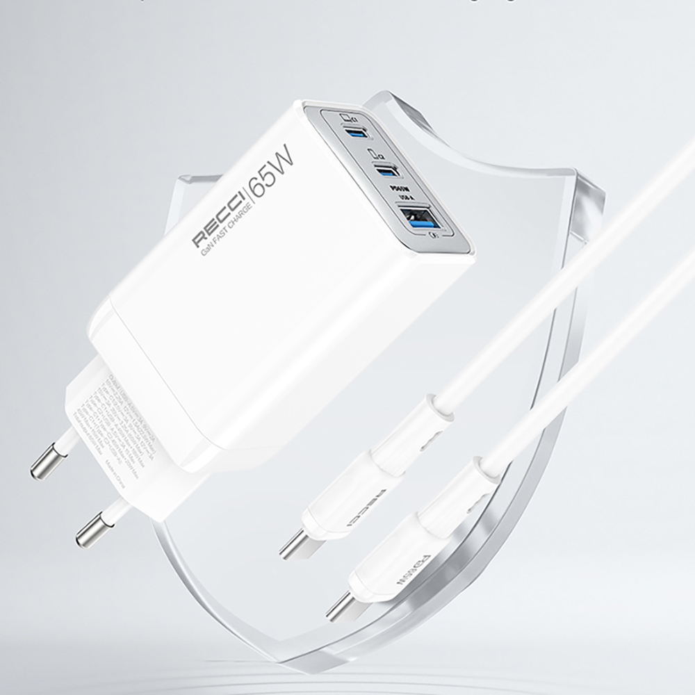 Recci RC123E Type-C PD GaN Technology Mini Fast Charger Set 65W 1M - 12