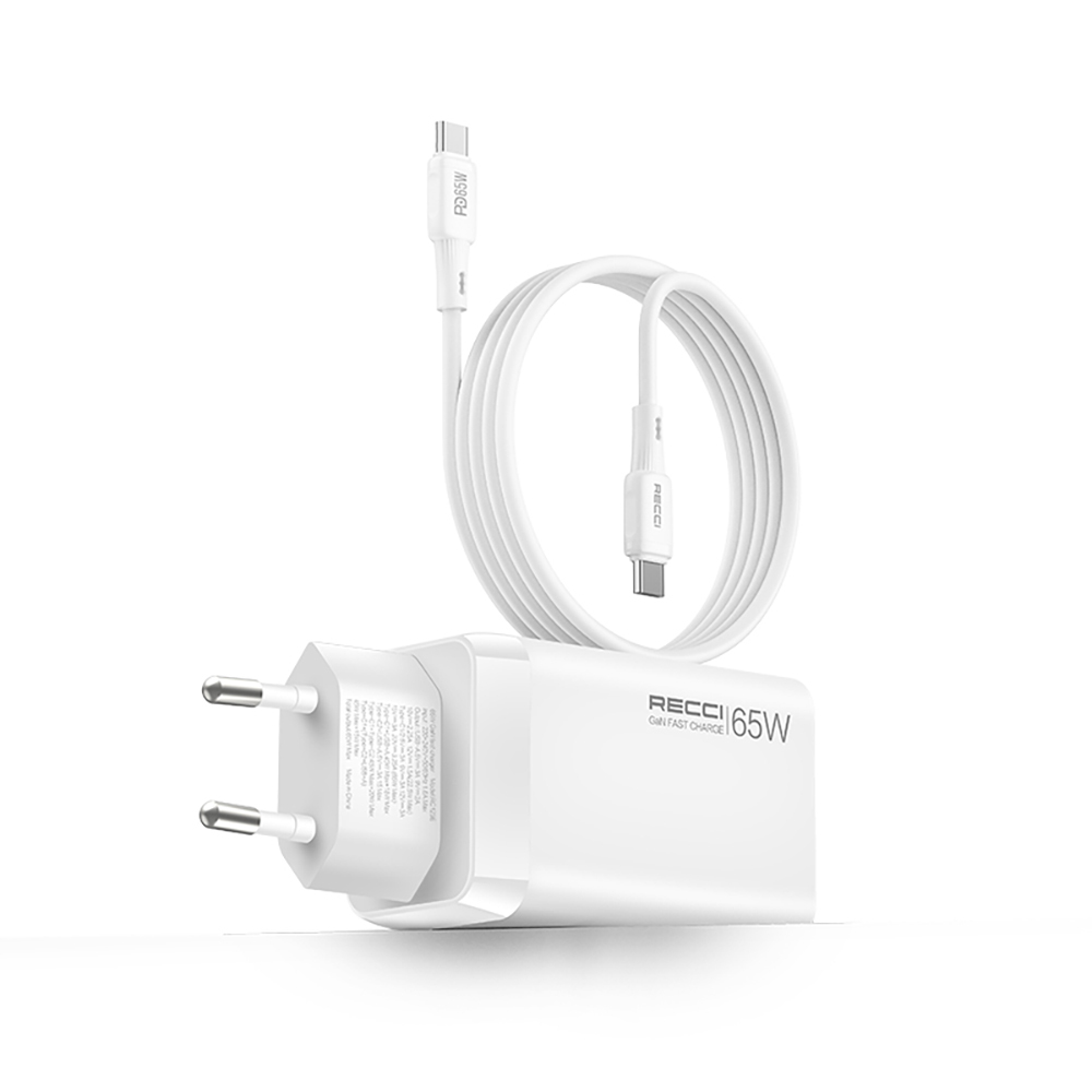 Recci RC123E Type-C PD GaN Teknolojili Mini Hızlı Şarj Seti 65W 1M - 4