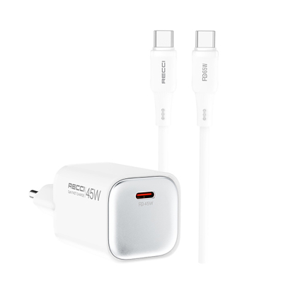 Recci RC132E Type-C PD GaN Technology Mini Fast Charger Set 45W 1M White