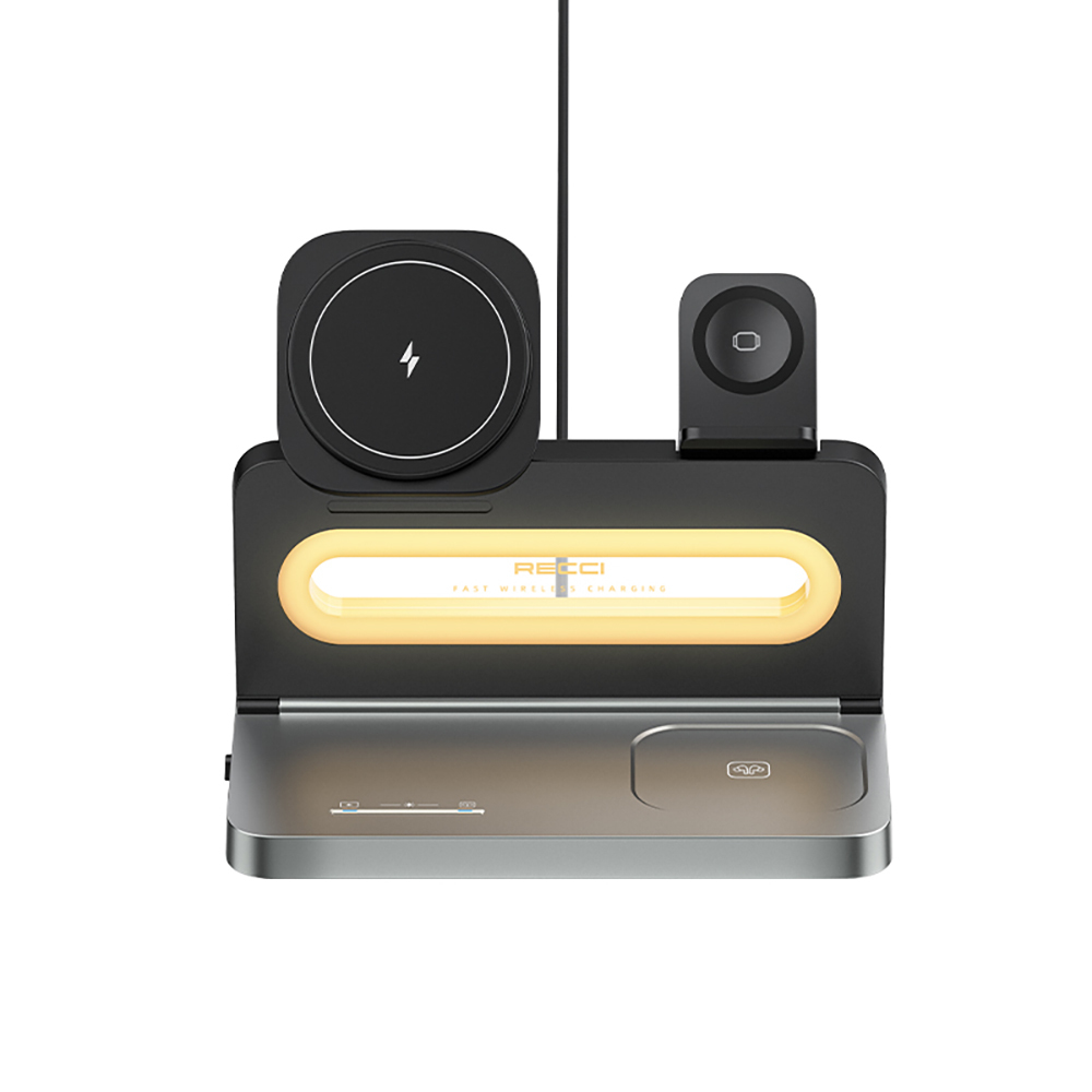 Recci RCW-49 Ambient Light Phone & Smart Watch & Headphone 15W 4in1 Wireless Charging Stand - 3