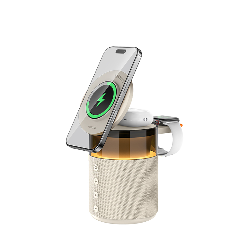 Recci RCW-51 Wireless Charging Stand with Ambient Light Bluetooth Speaker - 5