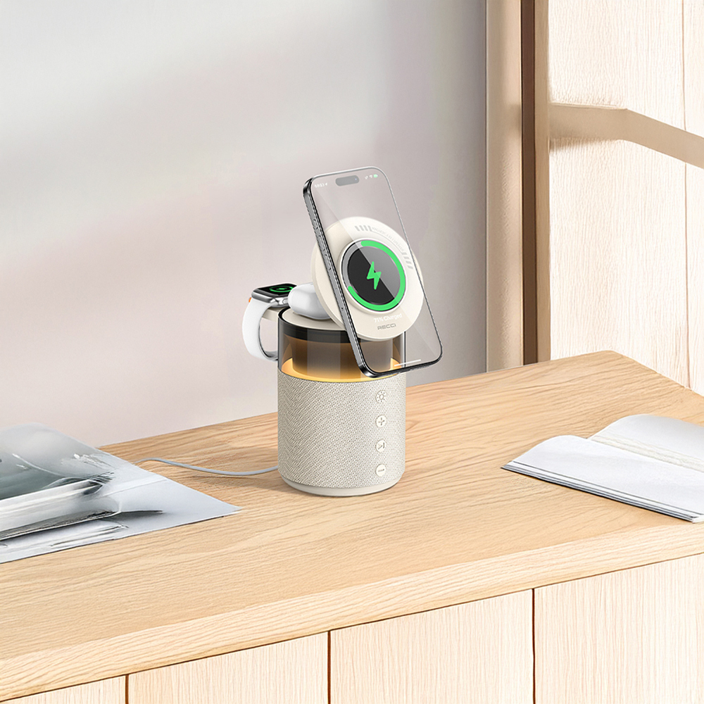 Recci RCW-51 Wireless Charging Stand with Ambient Light Bluetooth Speaker - 9