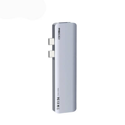 Recci RH08 7in2 Hub with Type-C to Type-C + SD/TF + USB3.0 + USB2.0 + HDMI + Thunderbolt 3 Port Grey