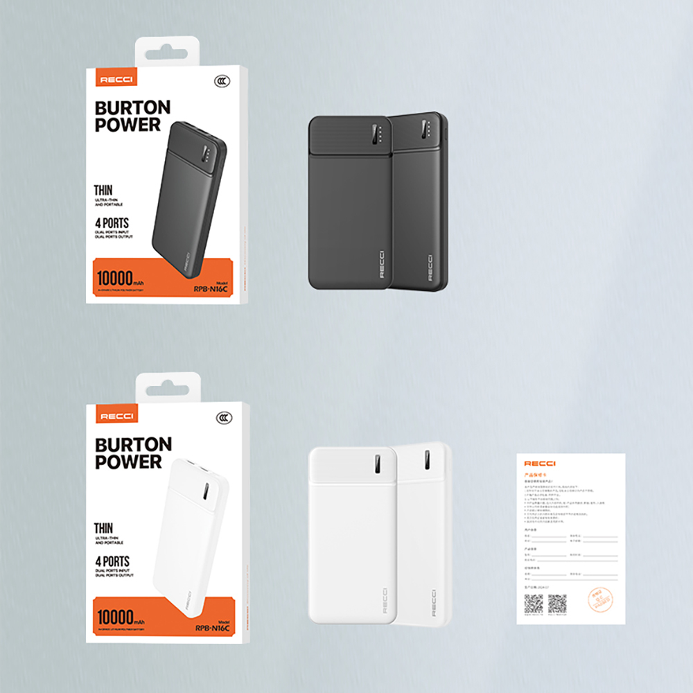 Recci RPB-N16C Ultra İnce Hızlı Şarj Özellikli Led Işık Göstergeli Powerbank 10000mAh - 14