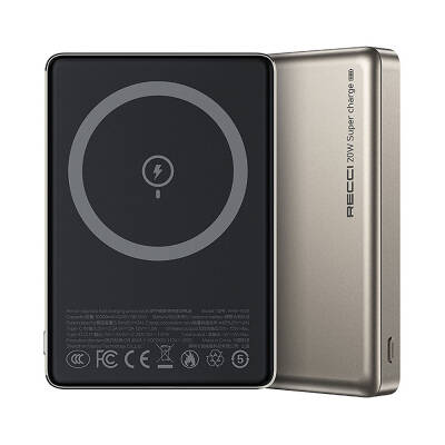 Recci RPB-W26 Armor Series Ultra Thin PD 20W Fast Charging Wireless Powerbank 15W 10000mAh Gold